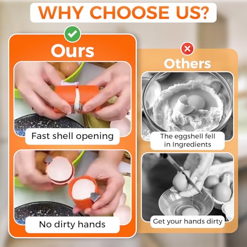 Egg Cracker Tool | Easy Shell Egg Opener | Handheld Egg Seperator Tool | Perfect for Baking, Scrambled Eggs & Omelets – No Mess, No Shell Pieces (Yellow/Pink/Orange - 3 Pack) - color: Yellow/Pink/Orange - 3 Pack