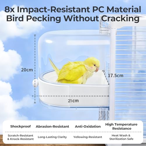 mini&moe Bird Bath for Cage, 4 in 1 Multifunction Birds House/Bath/Litter Box/Feeder Room, Bird Cage Accessories for Pet Birds Conure Budgies Cockatiels Lovebird,Finches, Parakeets, Mannikin, White - color: White