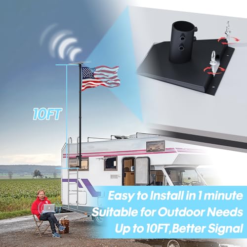 RV Flag Pole Kit 10 FT Telescoping, Starlink Gen 3 Standard Mount | Adjustable Heavy Duty Aluminum Flagpole, 2-In-1 RV Ladder Holder Kit, Supports Two Flag and Starlink Gen 3 Standard, Portable - size: Mount+telescoping flag pole+Starlink