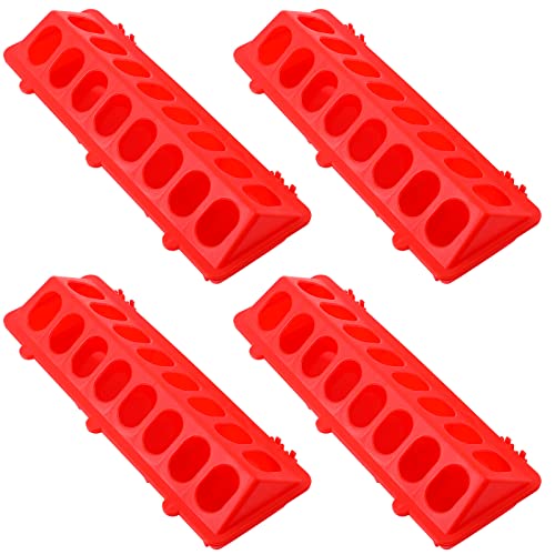 4 Pcs Plastic Flip Top Poultry Feeder Small Plastic Chicken Feeder for Pigeon Duckling Quail Drinker No Mess No Waste Multihole Birds Feeding Dish Dispenser(Red)