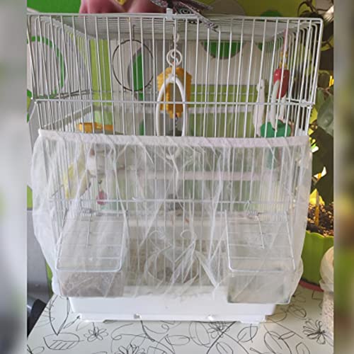 Birdcages Mesh Net Skirt Cover Reusable Stretchy Bird Cage Seed Catcher 35CM (White)