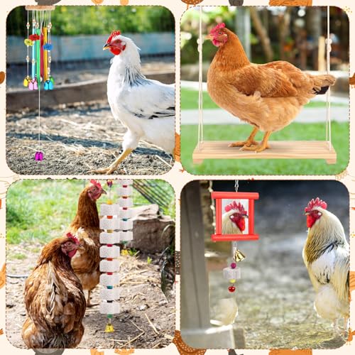 Soulchen 6 Pieces Chicken Toys for Coop Chicken Wind Chime Enrichment Toys Kits Chick Mirror with Bells Swing Hanging Chick Beak Grinding Calcium Stone for Coop Hens Chicks Poultry Birds Parrots - style: Chick Beak Grinding Calcium Stone