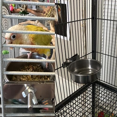 kathson Stainless Steel Bowls for Birds,4 Pcs Parrot Feeder Dish Cups,Bird Cage Water Food Bowl Coop Cup with Clamp Holder for Parrots Cockatiel Budgies Parakeet Lovebird(S) - size: 【S:3.9x1.6 Inches】