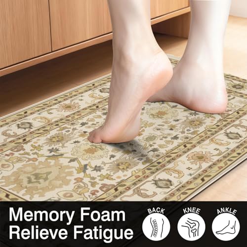Boho Kitchen Mat, 2PCs, 17.3" x 47" + 17.3" x 29", Cream & Gold | Non-Slip Cushioned Comfort Washable Anti-Fatigue Floor Rug, Ergonomic Standing Rugs, Set of 2 for Home, Sink, Laundry - color: Black-1