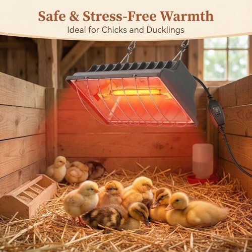 2 Pack 250W Chicken Coop Heater for Chicken Dog Kennel, Cat Bed, Reptiles & Incubators, 2 Heating Mode Warmer for Chicken Coop in Winter, Inside and Outdoor Pet Total 4 Heating Tube as Backup Lamp
