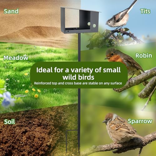 3-in-1 Metal Bird Feeder with Pole 59in High Weatherproof Wild Bird Feeding Station with Birdseed Area Removable Water Tray Custom Perch Ground-Mounted Bird Feeder for Small Birds Sparrow Tit Robin