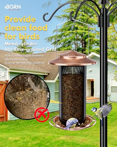 Bird Feeders for Outdoors, Metal Mesh Tube, 2.8LB, Copper-Plating, 1PK | Holding Bird Seed For Outside Feeders,17.7cm Large Roof, Heavy-Duty, Natural Airflow - color: Copper-Plating, size: 2.8LB，6.9′′Large Roof