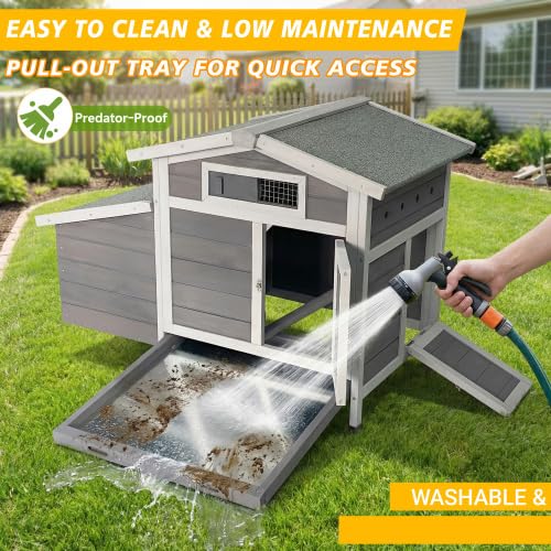 Gray Wooden Outdoor Chicken Coop with Asphalt Roof, Pull-Out Tray, Nesting Box and Latch-Secured Double Doors