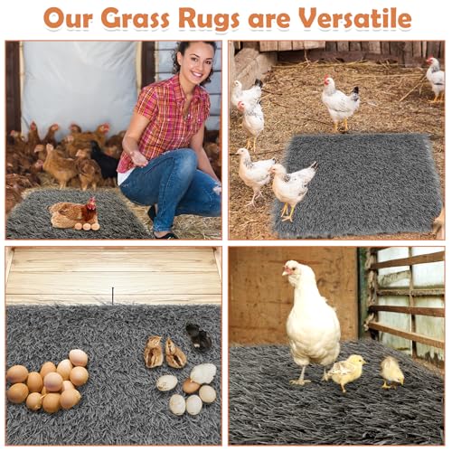 Hamiledyi Chicken Nesting Pads 6 Pcs Washable and Reusable Nesting Pads for Chicken Coop Artificial Grass Rug Carpet Synthetic Turf Mat Garden Lawn Bedding for Chicken Hen Small Pets(Grey, 12"x12") - size: 6 Pcs Grey
