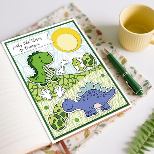 Layered Dinosaurs Clear Stamps and Die Set Reusable Wall Painting Template Dinosaur Egg Silicone Stamps Dinosaur Bones Cutting Die Cuts Stencil for Card Making DIY Craft Scrap-Booking - style: Layered Dinosaurs
