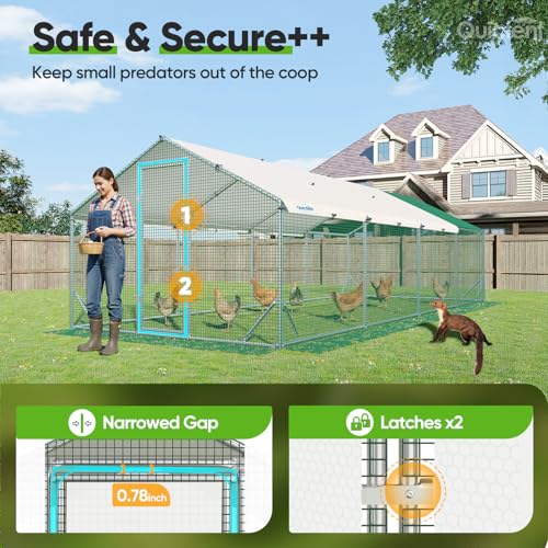 Quictent Large Metal Chicken Coop Run for 45+ Poultry w/Side Hardware Cloth | Waterproof Cover, Advanced Series Outdoor Walk-in Cage Hen Duck Rabbit Dog Pen Yard Farm House, 24x9x6.6FT - color: White, size: 287.4"L x 107.3"W x 78.0"H