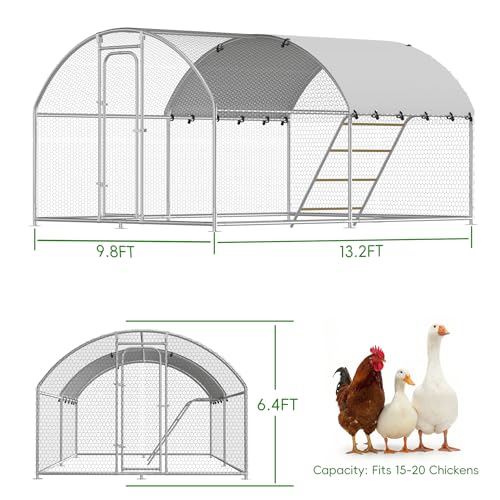 Large Chicken Run 13.2 x 10 x 6.4 FT Chicken Coop with Cover | Reinforced frame, Walk-in Chicken Coop, Roosting Perch, Waterproof Cover, Side Hardware Cloth, Backyard & Farm Use - size: 119.9"L x 156.1"W x 76.4"H