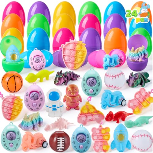 JJOYIN 24 Pcs Prefilled Easter Eggs with Assorted Toys, Filled with Easter Toys, Easter Basket Stuffers for Kids, Easter Egg Hunt , Classroom Prize Supplies - style: mix