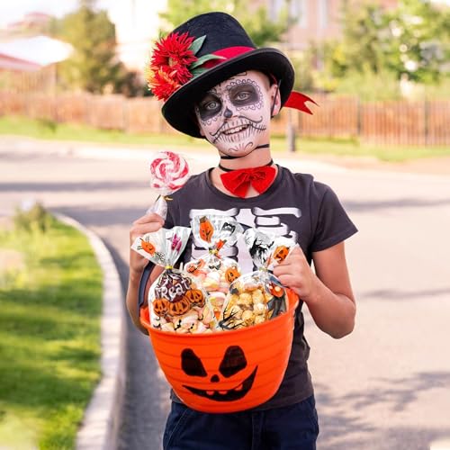 Soarvita Halloween Treat Bags – 50pcs Clear Goodie Bags with 60pcs Twist Ties for Candy Cookies and Gifts Packaing, Halloween Trick or Treat Party Favors Wrapping - color: Halloween-50pcs