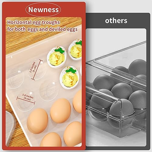 Newness Deviled Egg Containers with Lid, (Set of 2), Plastic Egg Platter for 48 Devil Eggs, Clear Storage Deviled Egg Carrier, Fridge Stackable Countertop Portable Egg Tray