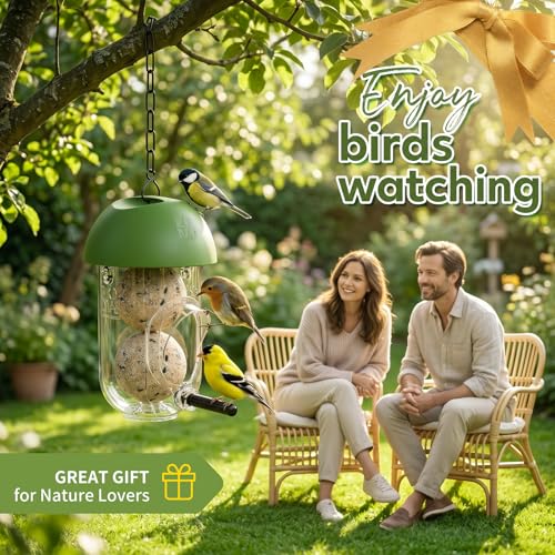 LONA Suet Ball Bird Feeder Outdoor Hanging Fat Ball Feeders with Versatile Mount Durable Weatherproof Washable Transparent Tube Wire Steel Metal Feeder for Wild Birds - style: Style4-Small Tube
