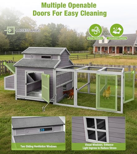 GUTINNEEN Extra Large Walk-in Chicken Coop with Run Waterproof UV Resistant Chicken House with Large Nesting Box 113.5" L Gray Outdoor Backyard Hen House - size: 113.5"L