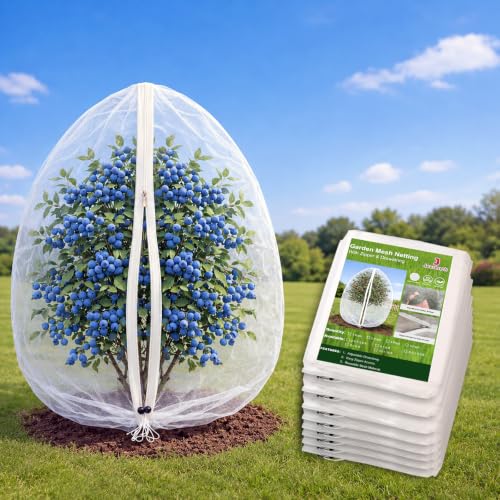 Jevrench 8 Pack 2.6 x 3.6ft Garden Netting for Plants, Fruit Tree Netting with Zipper & Drawstring, Bird Netting for Garden Protection, Blueberry Bushes, Tomato Plants & Fruit Trees - size: 2.6 x 3.6ft – 8 Pack