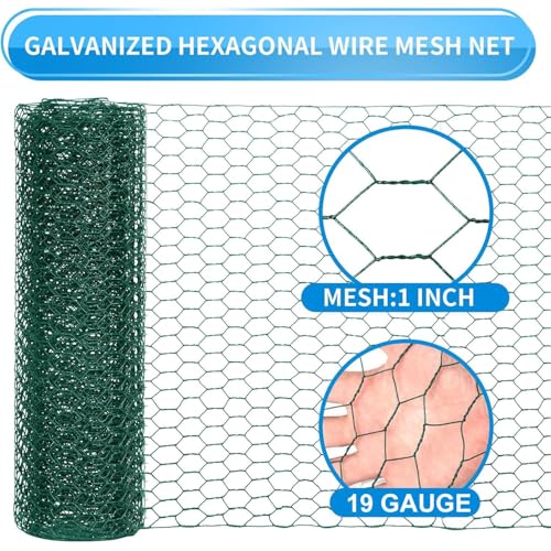 48'' x 50' Green Chicken Wire Fencing, 1 inch Chicken Wire and 19 Gauge Poultry Netting, Garden Mesh Fence Roll for Floral Arrangements/Crafts/Farm/Livestock/Pet Protection - size: Green 48'' x 50'