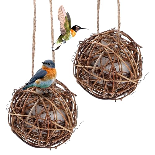 Yardwe 2PCS Bird Nesting Material Balls, Bird Nesting Material for Outdoor Hummingbird Houses, 3.14 Inch Unique Hanging Nest Balls Ideal for DIY Craft Lovers