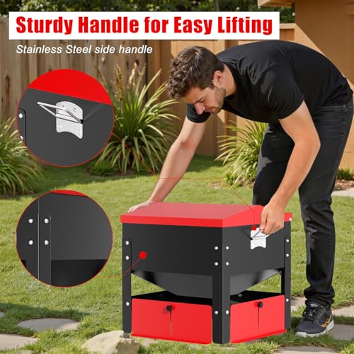 80lbs Automatic Chicken Feeder, Heavy Duty Galvanized Steel Poultry Feeder, Weatherproof & Secure-Lid for Outdoor Use, No Waste & Rodent-Proof for Chickens, Ducks, Turkeys - color: 80lbs-Red