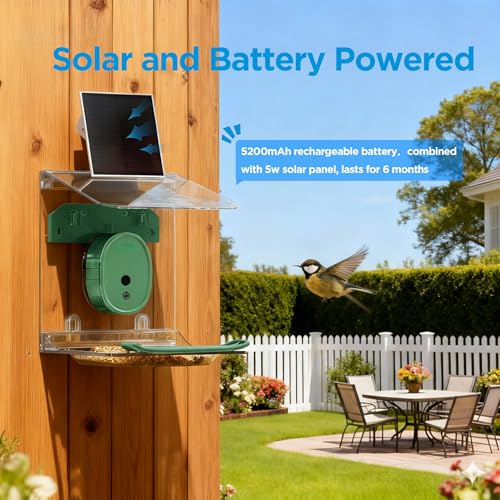 Smart Bird Feeder with Camera Solar Powered,2K UHD Video Live Stream,Easy Set Up,AI Bird Species Identification, Auto Capture Videos&5MP Photos,Instant Alerts,Gifts for Bird Lovers