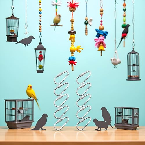 10Pcs Silver Parrot Hook Stainless Steel Parts Heavy Duty Metal Hooks Suitable for Most Bird Animal Hanging Parrot Toy Hooks Metal Stainless Steel Parts DIY Bulk Small in Size,Birds Pet Supplies