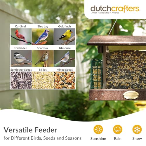 DutchCrafters Poly Hopper Bird Feeder with Suet Holder, Large Bird Feeder for Outdoors Hanging - Amish American Made (Milwaukee Brown & Weatherwood) - color: Milwaukee Brown & Weatherwood