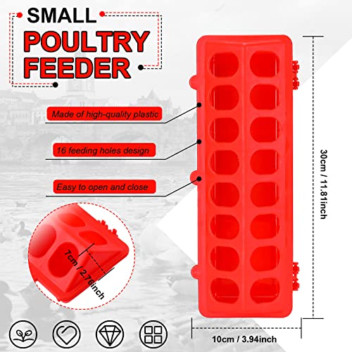 4 Pcs Plastic Flip Top Quail Feeder, Red, Green | Small Plastic Chicken Feeder, Quail Pigeon Duckling Drinker, No Mess No Waste, Multihole Birds Feeding Dish Dispense