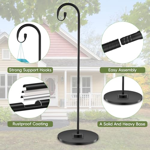 34-63" Adjustable Shepherd Hook Stand with Round Base Stand for Bird Feeders, Lanterns, Wind Chimes, Indoor and Outdoor Use on Patio, Yard or Porch - style: Single