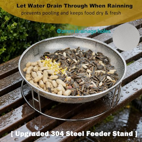 13-Inch Ground Bird Feeder and Bath Combo, Stainless Steel Ground Feeding Platform for Birds & Squirrels, with Dual Birdseed Mesh Trays, Birdbath, Attracting Creatures to Backyard, Patio - color: bird feeder & bath combo