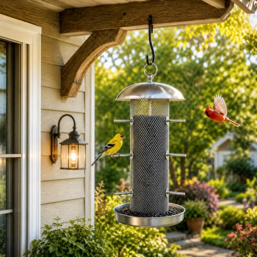 Finch Feeder for Nyjer & Thistle Seed, Hanging Metal Mesh Bird Feeder with Perches for Backyard, 2lb Capacity,Great for Backyard Bird Lovers