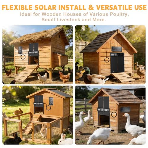 Automatic Chicken Coop Door, Large Aluminum Alloy Door with Timer & Manual Modes, Anti-Pinch Safety, Programmable LCD Controller for Secure Poultry Access(Black) - color: Black