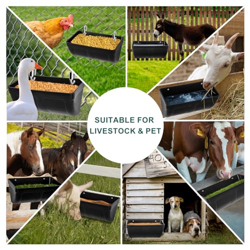 3 Pack Hanging Chicken Feeder Waterer Trough 4 Quart, Goat Feeding Supplies, Coop Fence Feeder, Feed Bucket & Water Container with Clips for Chicken Duck Piglet Sheeple Dog Livestock Poultry (Black)