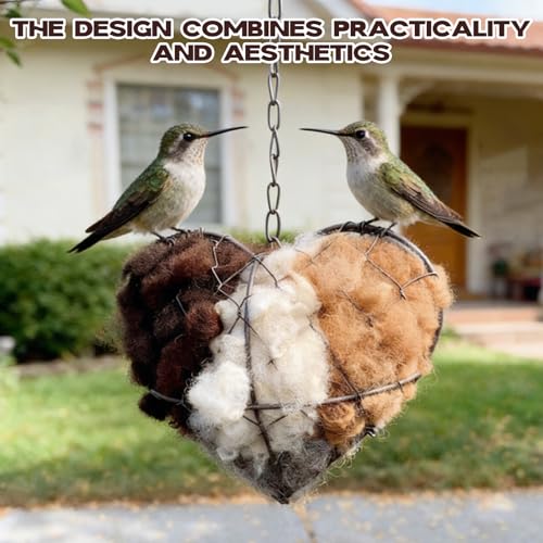 Handmade Alpaca Fiber Bird Nesting Heart-Refillable Material Holder (Brown) | for Wild Birds and Hummingbirds,Refillable Fowl Home Garden Yard