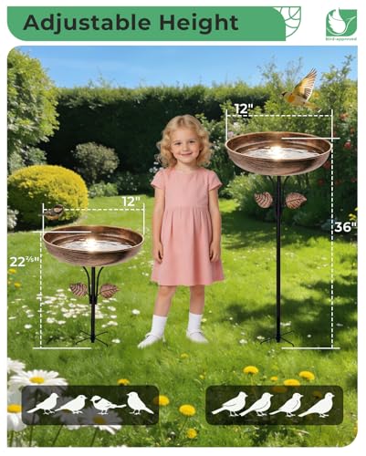 12" Bird Bath for Outside with Stake, Metal Garden Birdbath | 0.7 Gal Capacity, 2" Shallow Bowl, Rust Resistant Metal, Easy Cleaning, Garden Yard Patio Decor