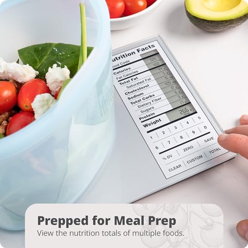 Greater Goods Perfect Portions Nutrition Food Scale for Carb Counting, Grey | Plan meals & size every portion with instant nutrition facts on 2,000 foods, custom recipe codes, daily totals, 11lb capacity