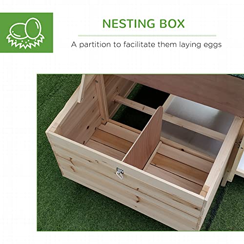 PawHut 77" Wooden Chicken Coop with Nesting Box, Cute Outdoor Hen House with Removable Tray, Ramp Run, for Garden Backyard, Natural | Cute Design, Removable Tray, Ramp Run, for Garden Backyard - color: Natural
