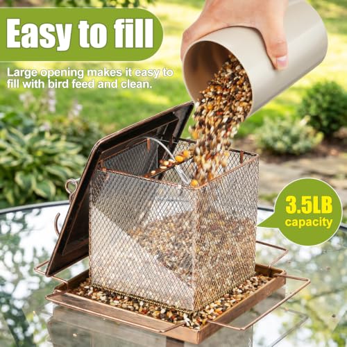 Bird Feeder, 3.5LB Large Capacity Bird Feeders for Outdoor Hanging | Heavy Duty Metal, Waterproof, Drain Holes, 4 Perches, Easy to Fill, Wild Birdfeeder, For Garden Yard Outside Backyard - size: Square, 3.5 pounds
