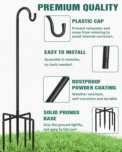 1 Pack 76 Inch Adjustable Metal Shepherd Hooks for Bird Feeder Outdoor | Heavy Duty Bird Feeder Hanger with 7 Prongs Base, for Hanging Lantern, Hummingbird Feeder, Lightweight Plant, Wind Chime - size: 1Pack 76 Inch