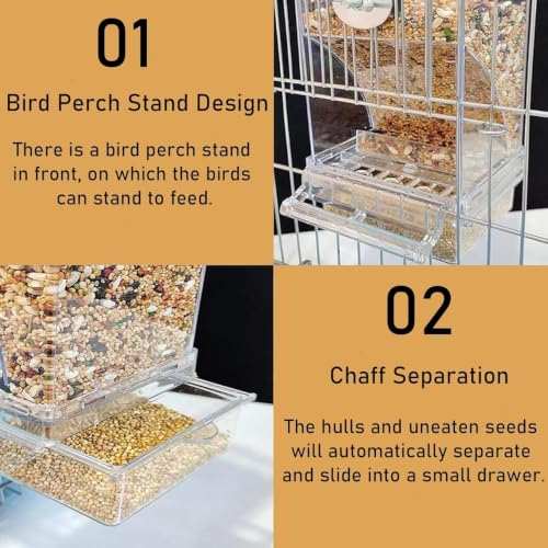 No Mess Bird Feeder Water Dispenser Automatic Parrot Feeder for Cage Bird Food Container Feeding Station Cage Accessories for Cockatiel Cockatoo Canary Lovebirds - color: Blue+Transparent, size: 2Pcs