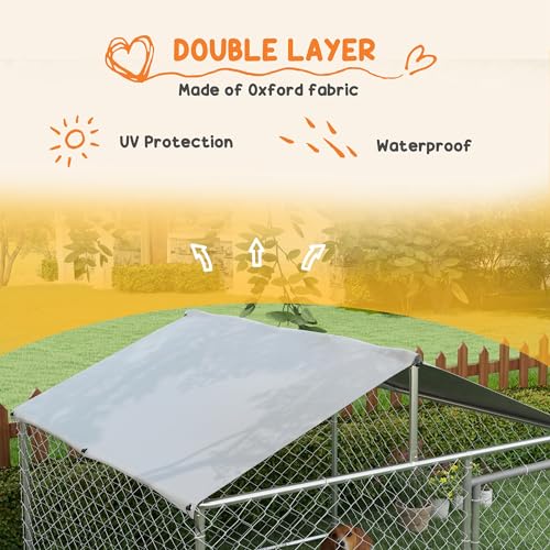PawHut Outdoor Dog Kennel, Heavy Duty Dog Run Outdoor Fence with Waterproof Cover, Galvanized Chain Link, Secure Lock, for Large Breeds, Chickens, Ducks, 6.5' x 6.5' x 5' | Heavy Duty Dog Run Outdoor Fence, Waterproof Cover, Galvanized Chain Link, Secure