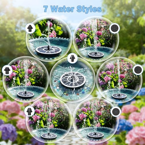 Yzert Solar Fountain Pump with 2000mah Battery 3.5W, 3-Level Adjustable Water Height, Rotating Rods, Works in Shadow, 7 Nozzles, 2026 Glass Outdoor Fountain for Bird Bath, Garden, Pond - color: White