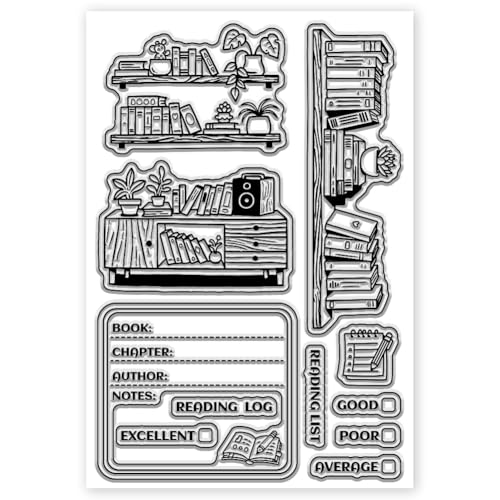 CHGCRAFT Bookshelf Clear Stamps Reading Plan Form Transparent Stamps Books Silicone Clear Stamp Seals for DIY Scrapbooking Photo Album Decoration, 4.3×6.3 inch - style: Bookshelf