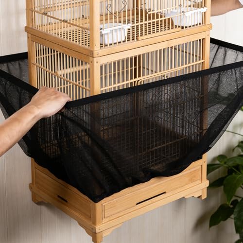 Bird Cage Seed Catcher Guard, Adjustable Stretchy Net Cover for Parrot Enclosures, Bird Cage Skirt Netting, Seed Catcher for Protective Shield for Parrot Enclosures (Black) - color: Black