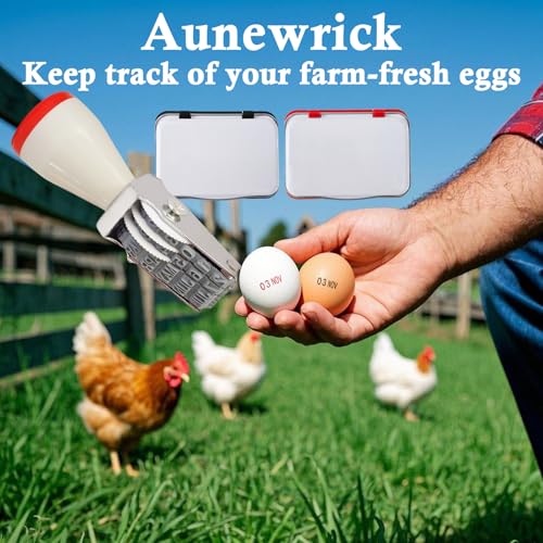 Egg Dater Kit, Date Stamp, 2 Fade-Resistant Inks (Red & Black), Stamper Pad, 50 Farm Fresh Eggs Instructions, for Chicken Duck Turkey Goose Eggs