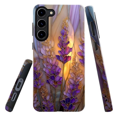 Compatible with Samsung Galaxy S23 Case,Glossy Case All-Round Protection Shockproof Anti-Scratches TPU Cover,Cases for Man Woman-Stained Glass Lavender in Bloom - color: Stained Glass Lavender in Bloom, size: Galaxy S23