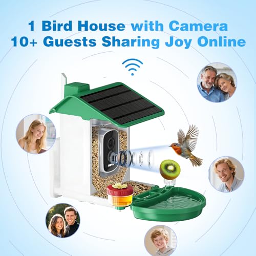 Bird Feeder with Camera, Upgraded Model, 4K UHD AI Bird Camera, Instant Arrival Alerts, Solar Powered, 5200mAh Rechargeable Battery, IP66 Waterproof Outdoor, Gift for Bird Lovers, Green - color: Green
