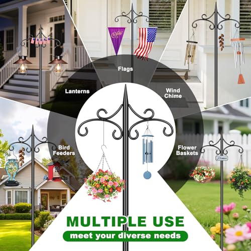 Double Shepherd Hook for Outdoor,72in Heavy Duty Bird Feeder Pole | 3/4” Steel Pole,5-Prong Stable Base,Adjustable Height,22lb Capacity,Perfect for Bird Feeder, Plant, Lantern,Rust Resistant