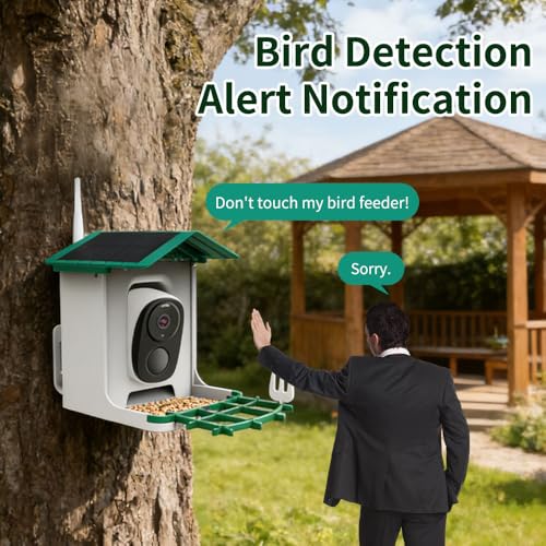 Smart Hanging Bird Feeder with Camera Solar Powered & AI Bi rd Identification, 2.4Ghz WiFi Bird feeders for Outdoors,2.1L Capacity, IP65 Waterproof,Mobile Remote Control,Full-ColorNight Vision